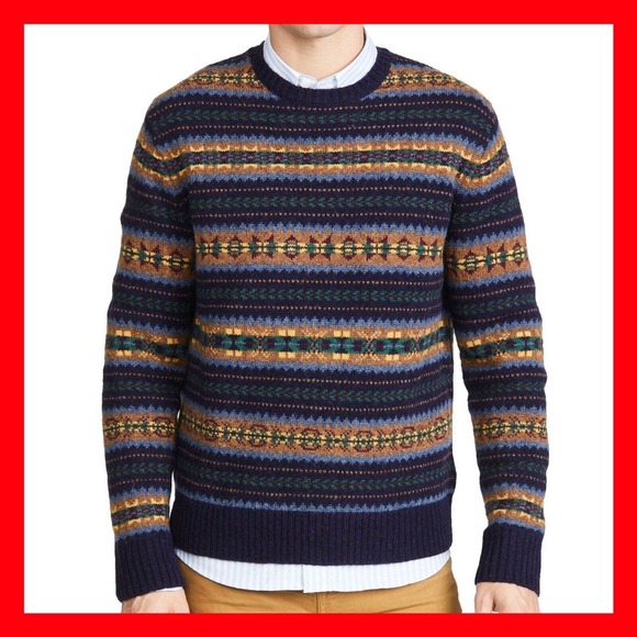 POLO RALPH LAUREN Navy Lambs Wool Knit Fair Isle Sweater Jacket Mens Size XXL